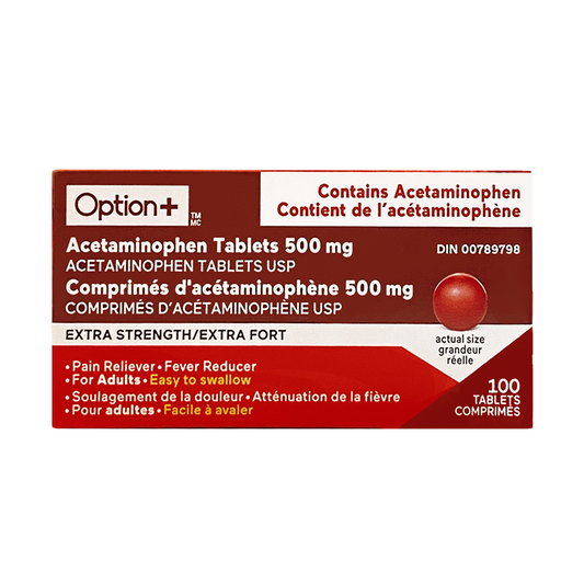 Option+ Extra Strength Acetaminophen 500 mg Tablets, 100 Tablets