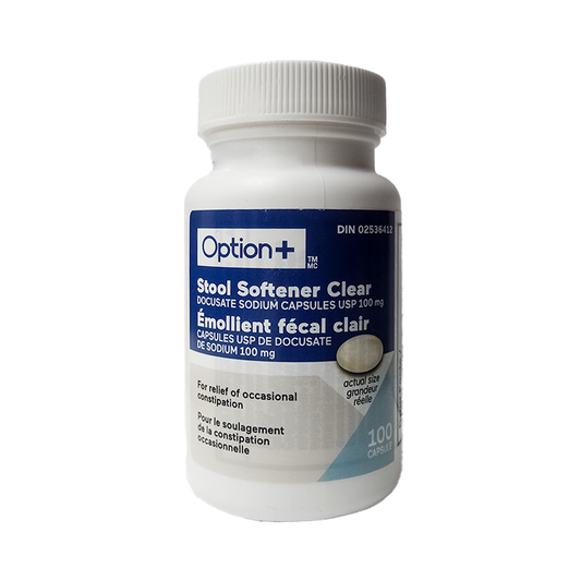 Option+ Stool Softener Clear Capsules 100 mg, 100 Capsules