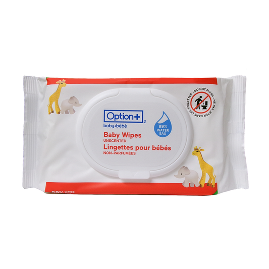 Option+ 99% Water Baby Wipes, Unscented, 56 Wipes
