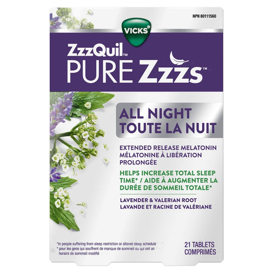 Vicks ZzzQuil PURE Zzzs All Night Extended-Release Tablets, 21 Count