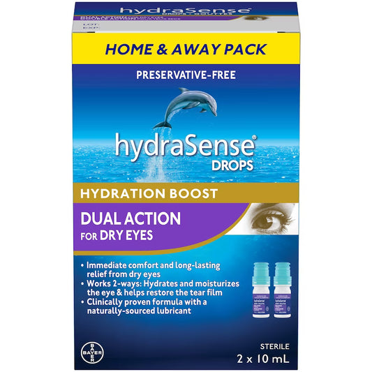 hydraSense Dual Action Eye Drops for Dry Eyes, 2 x 10 mL