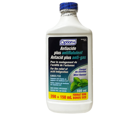 Option+ Almagel Plus Antacid & Anti-Gas Suspension, Mint Flavour, 500 mL