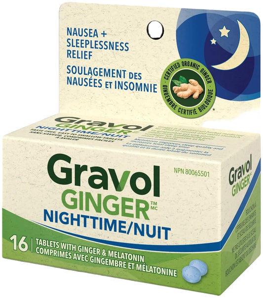 Gravol Ginger Nighttime Tablets with Melatonin, 16 Tablets