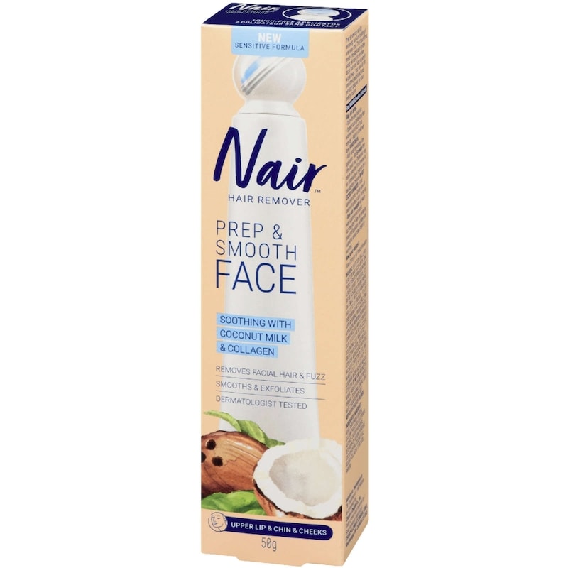Nair Prep & Smooth Face Hair Removal Cream, Coconut Milk & Collagen, 50 g