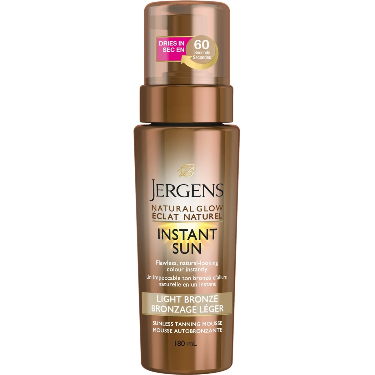 Jergens Natural Glow Instant Sun Sunless Tanning Mousse, Light Bronze, 180 mL