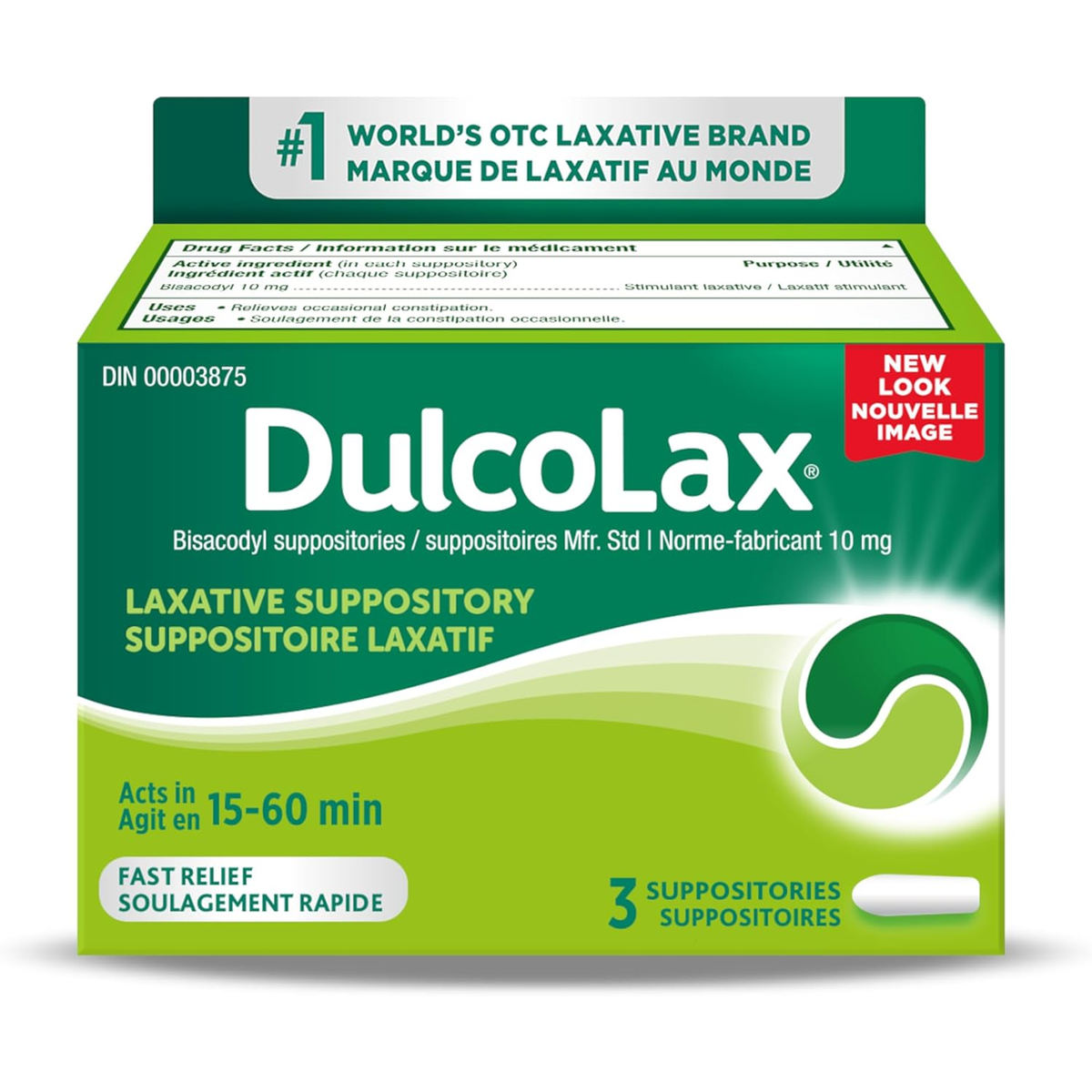 Dulcolax Bisacodyl 10 mg Suppositories, 3 Count