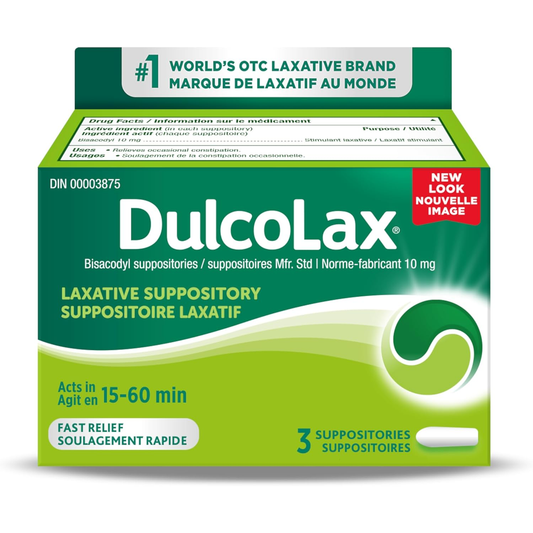 Dulcolax Bisacodyl 10 mg Suppositories, 3 Count