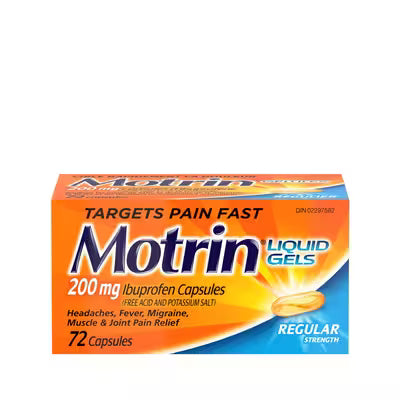 Motrin Liquid Gels Regular Strength Ibuprofen 200 mg Capsules, 72 Count