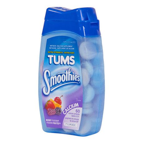 TUMS Extra Strength Smoothies Berry Fusion Chewable Tablets, 60 Count