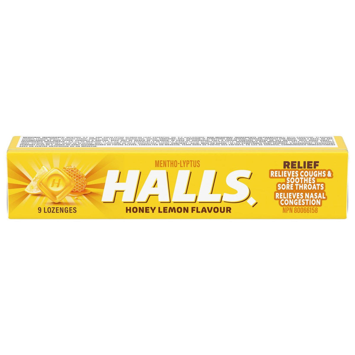 HALLS Mentho-Lyptus Honey Lemon Cough Drops, 9 Lozenges