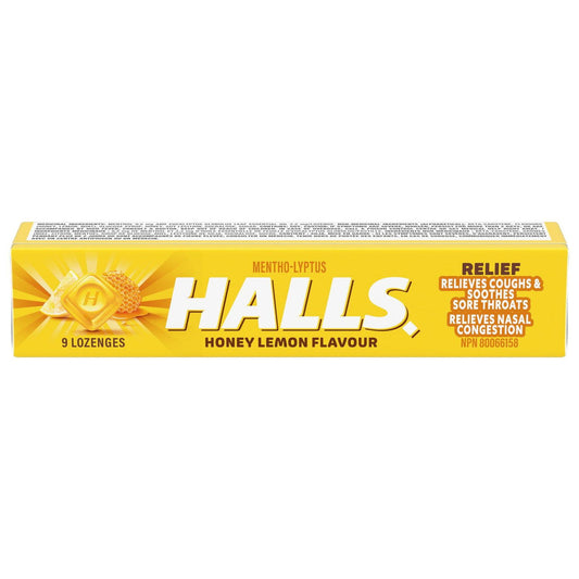 HALLS Mentho-Lyptus Honey Lemon Cough Drops, 9 Lozenges