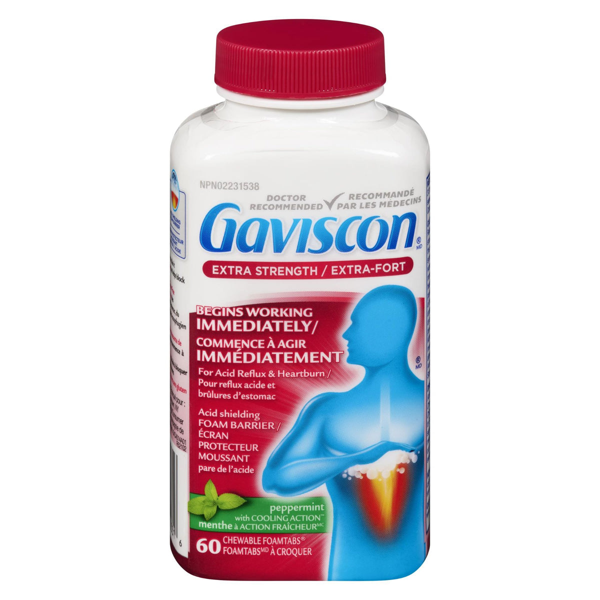 Gaviscon Extra Strength Chewable Foamtabs, Peppermint with Cooling Action, 60 Tablets
