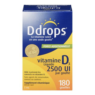 Ddrops Extra Strength Liquid Vitamin D3 2500 IU, 180 Drops (5 mL)