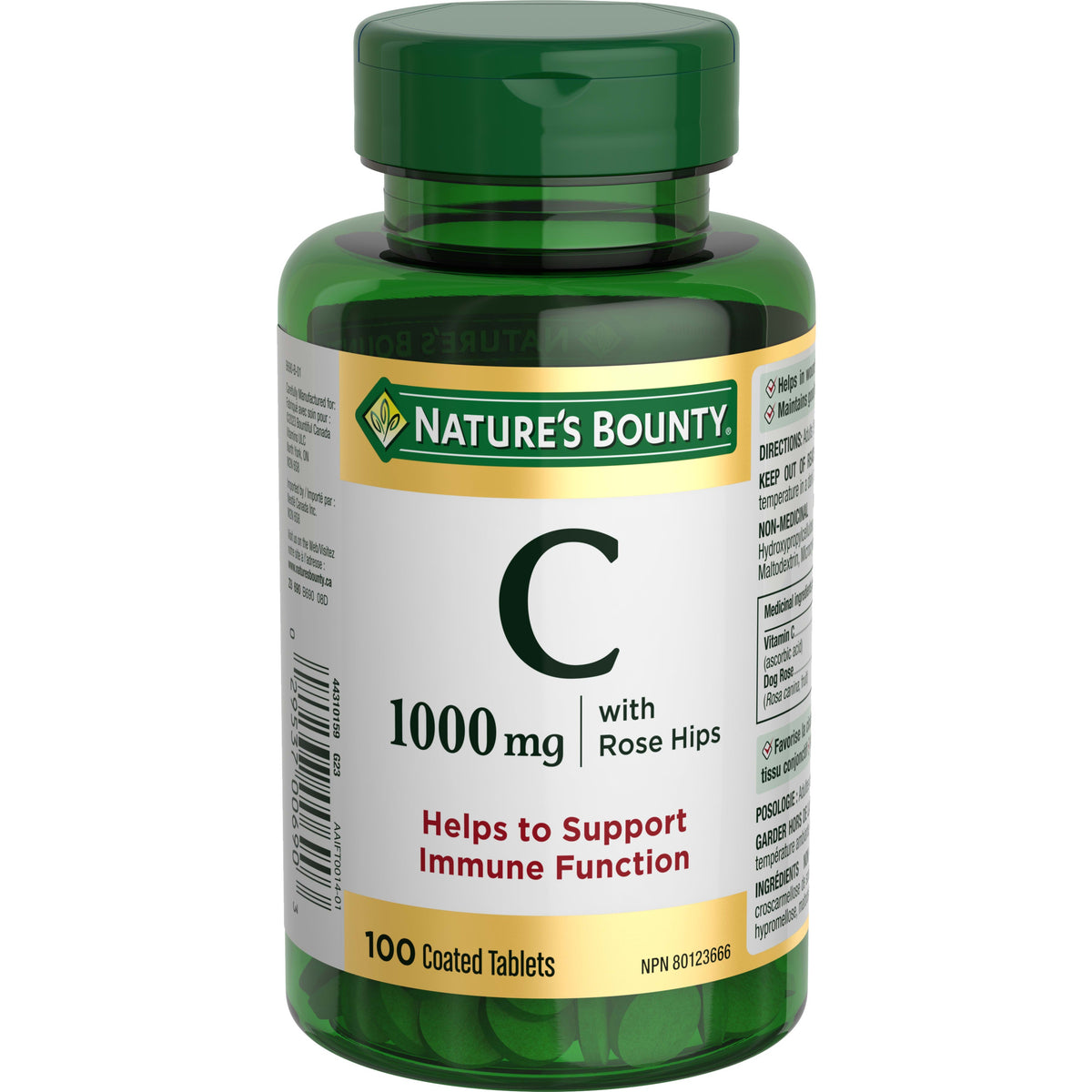Nature's Bounty Vitamin C 1000 mg with Rose Hips Coated Tablets, 100 Count