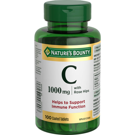 Nature's Bounty Vitamin C 1000 mg with Rose Hips Coated Tablets, 100 Count