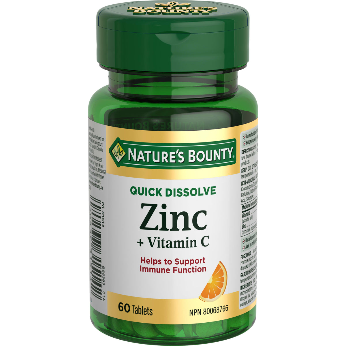 Nature's Bounty Vitamin C + Zinc Quick Dissolve Tablets, 60 mg/15 mg, 60 Tablets