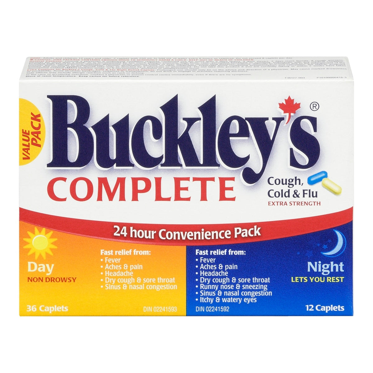 Buckley’s Complete Extra Strength Cough, Cold & Flu Day/Night Caplets, 48 Count