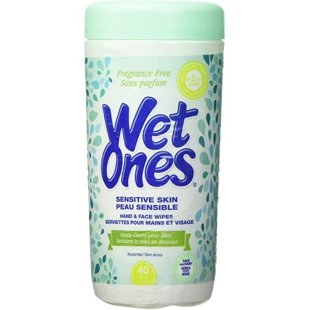 Wet Ones Sensitive Skin Hand & Face Wipes, Fragrance Free, 40 Count