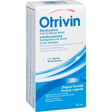 Otrivin Medicated Cold & Allergy Relief Original Nasal Decongestant Mist Spray 0.1% - 30 mL