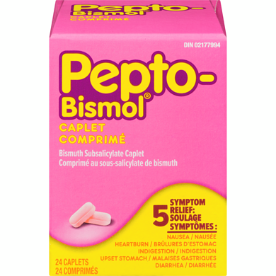 Pepto Bismol 5 Symptom Stomach Relief Regular Strength Caplets, 24 Count