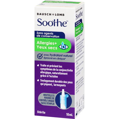 Bausch + Lomb Soothe Preservative-Free Allergy + Dry Eye Drops, 10 mL