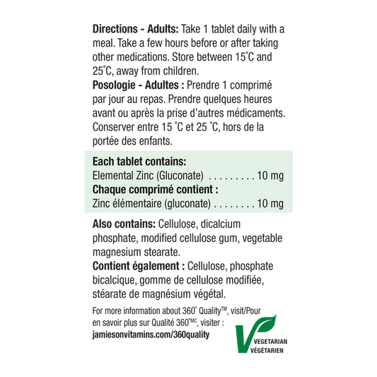 Jamieson Zinc 10 mg Tablets, 100 Tablets