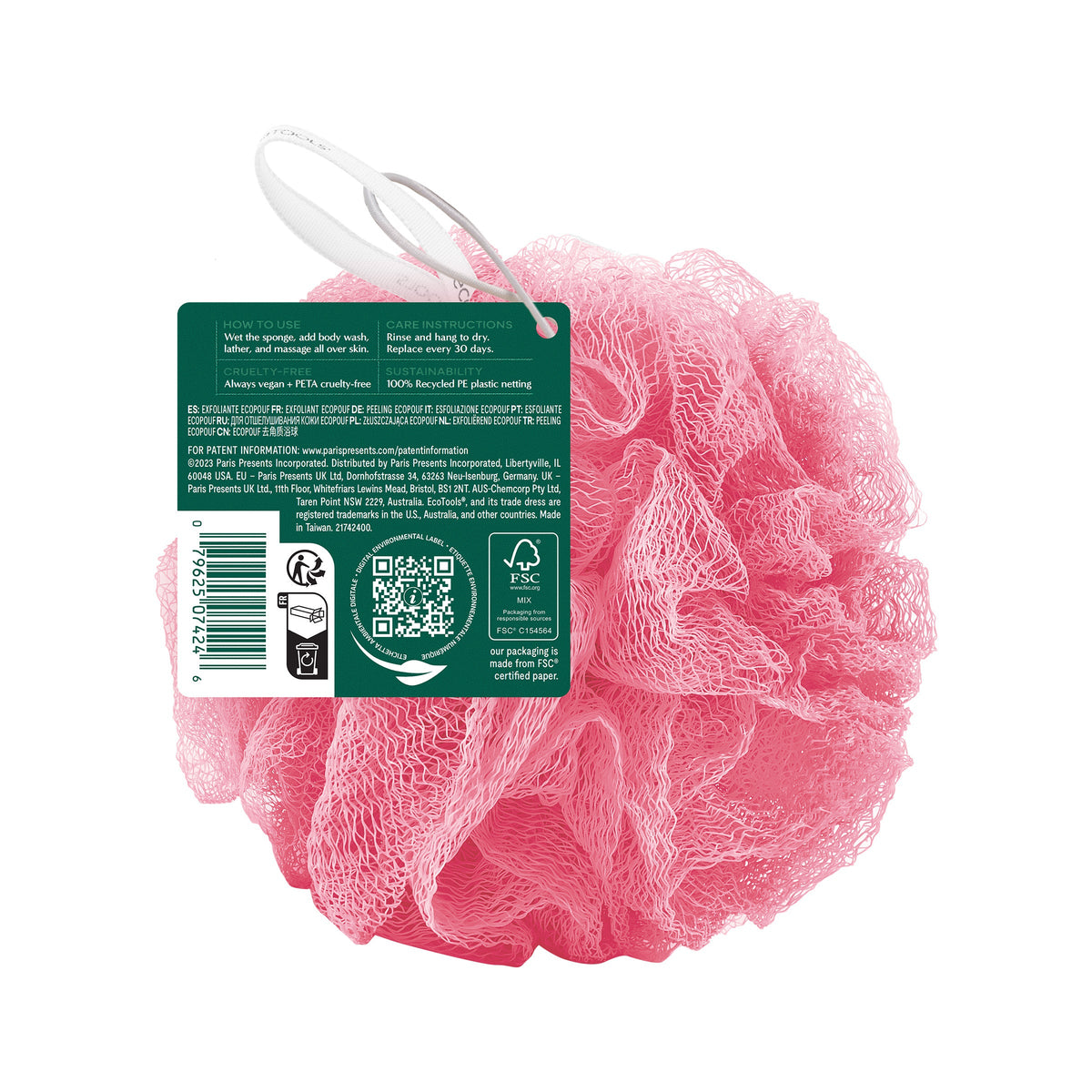 EcoTools Exfoliating EcoPouf Bath Sponge, Assorted Colours, 1 Count