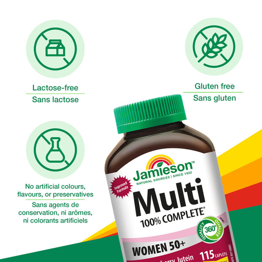 Jamieson 100% Complete Multivitamin for Women 50+ Caplets, 115 Count