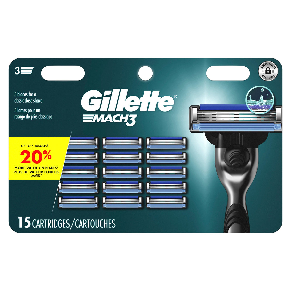 Gillette Mach3 Men's Razor Blade Refills, 15 Count