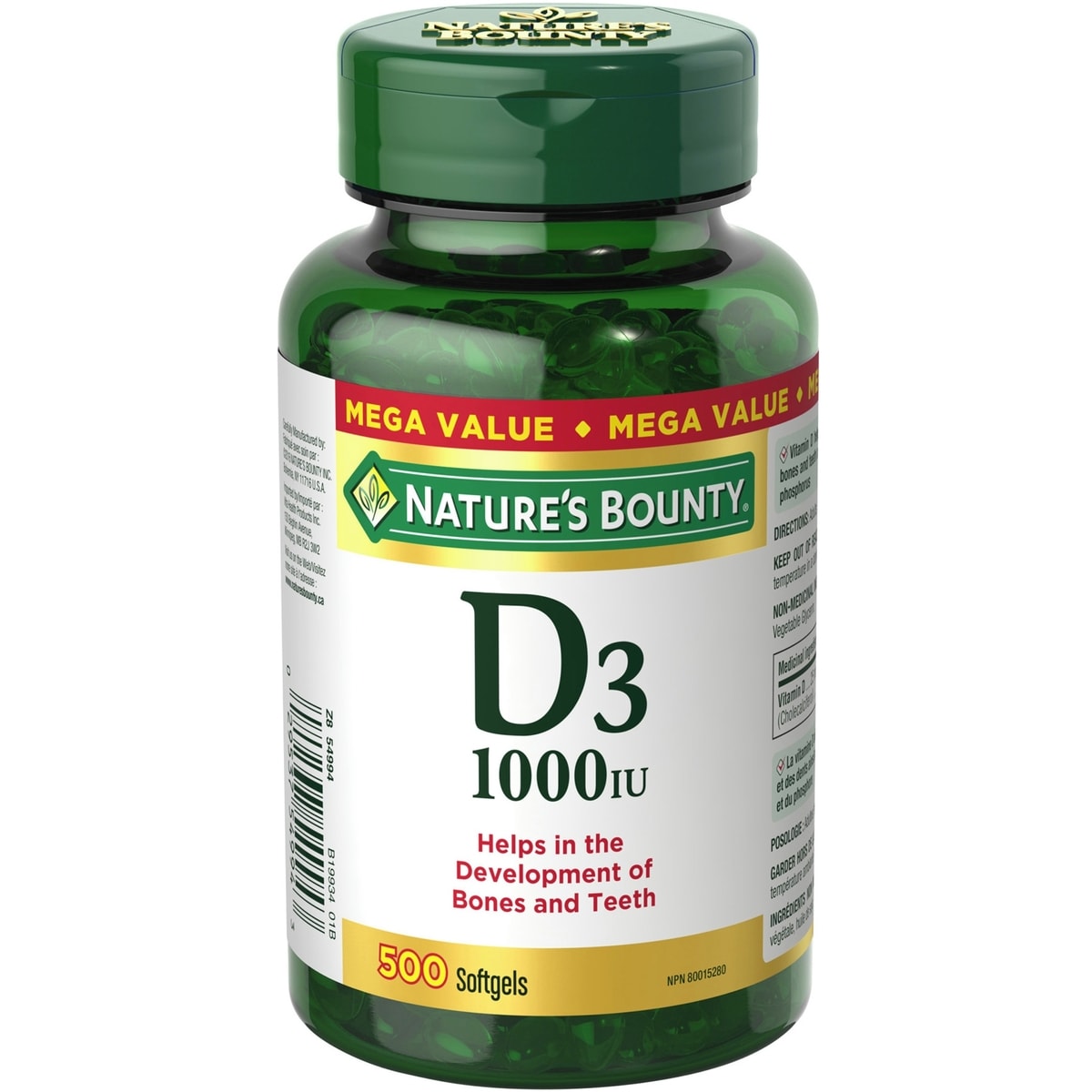 Nature's Bounty Vitamin D3 1000 IU (25 mcg) Softgels, 500 Count