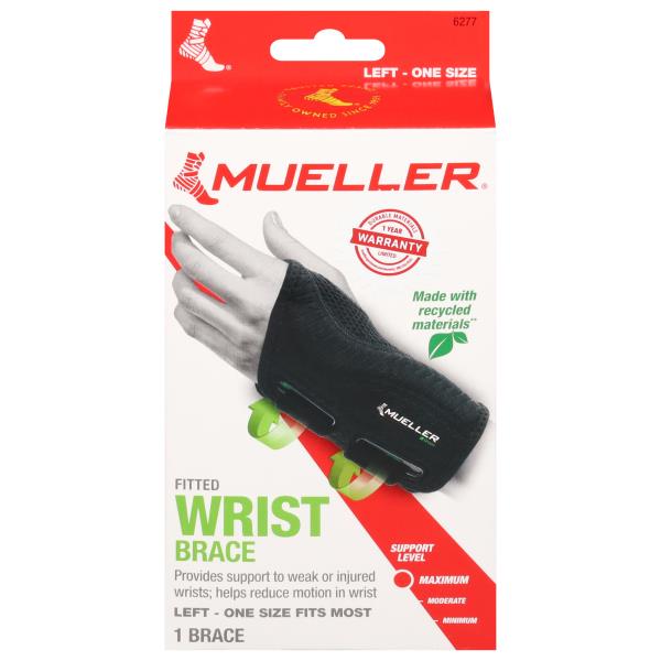 Mueller Green Fitted Wrist Brace, Left Hand, One Size Fits Most