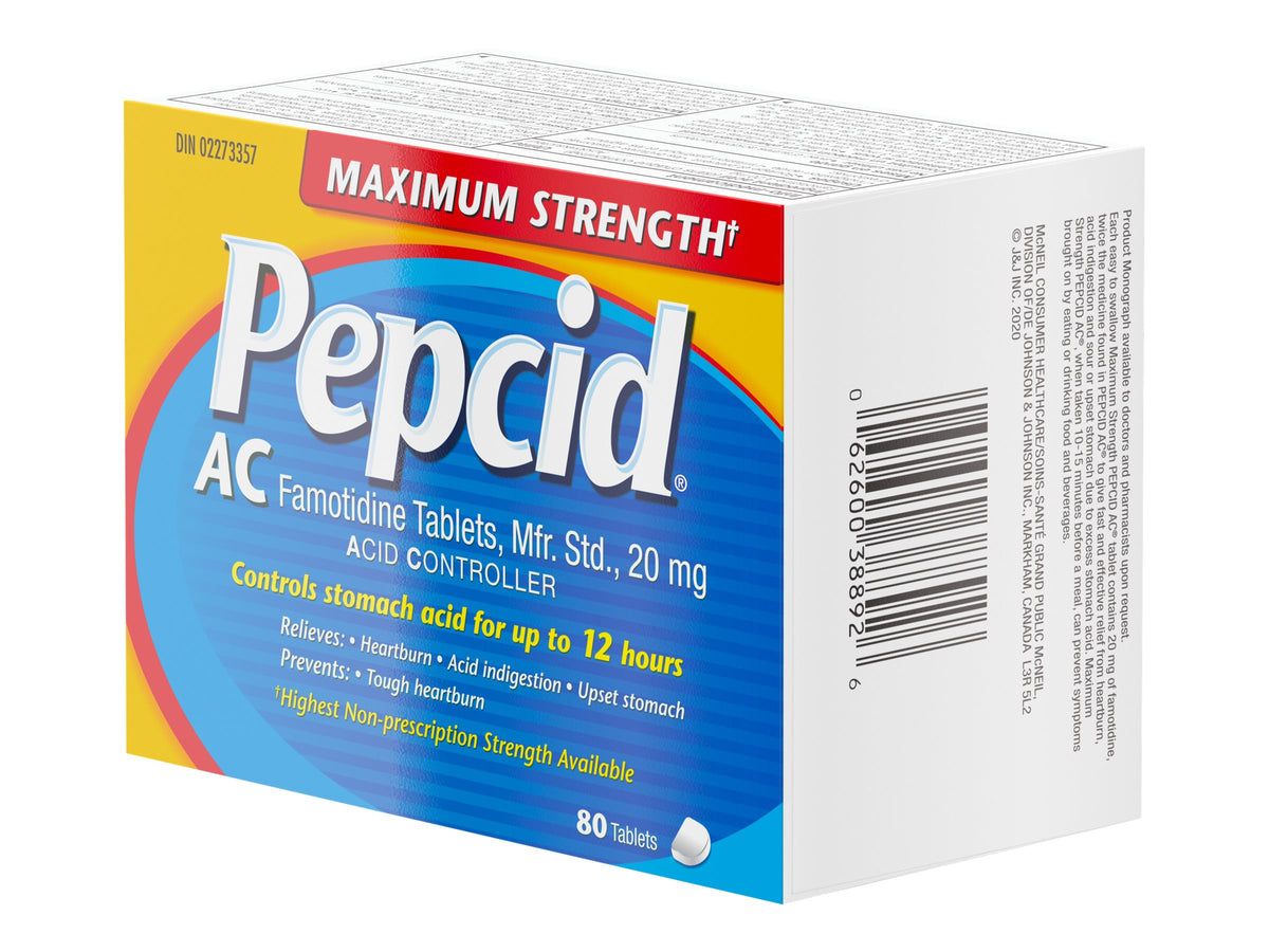 Pepcid AC Maximum Strength Famotidine 20 mg Tablets, 80 Count