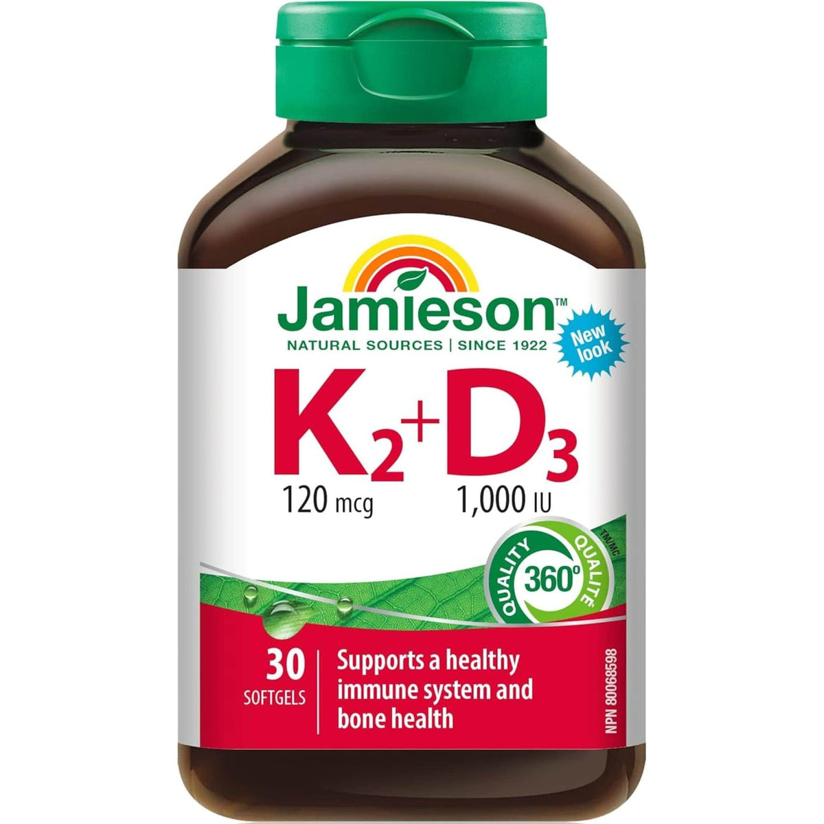 Jamieson Vitamin K2 120 mcg + Vitamin D3 1,000 IU Softgels, 30 Count