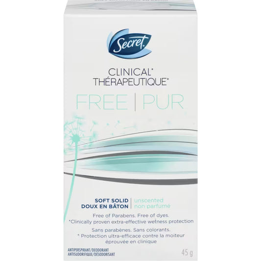 Secret Clinical Strength Free & Sensitive Soft Solid Antiperspirant & Deodorant, 45 g