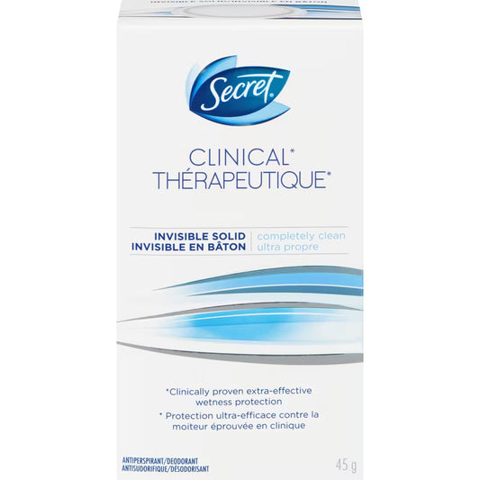 Secret Clinical Invisible Solid Antiperspirant & Deodorant, Completely Clean, 45 g