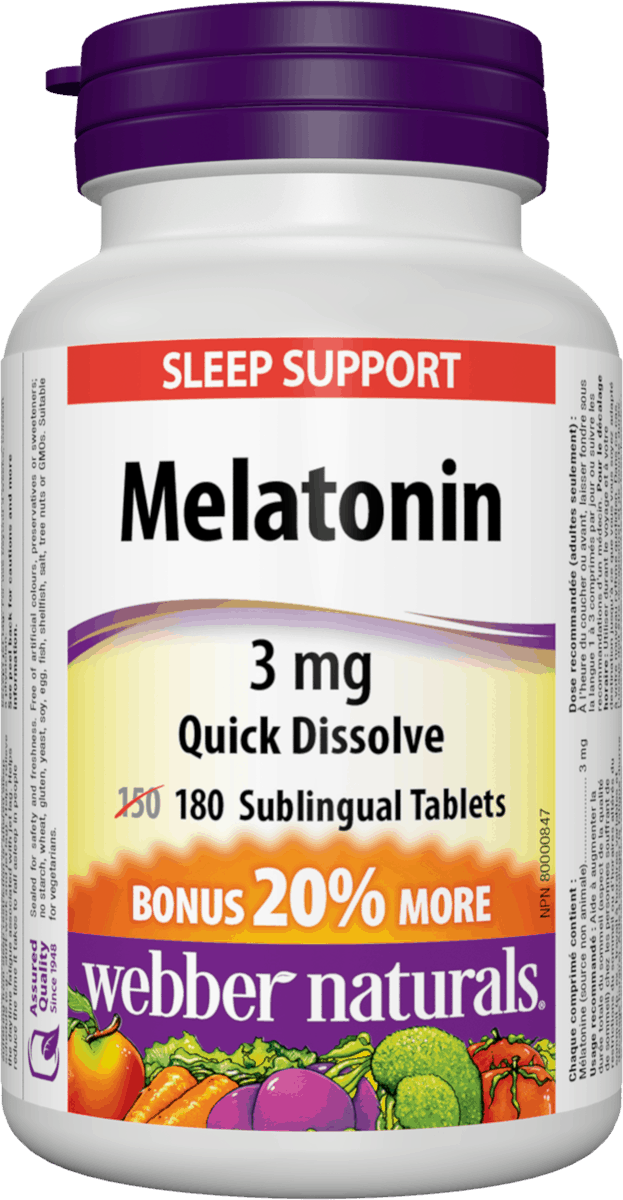 Webber Naturals Melatonin Quick Dissolve 3 mg Sublingual Tablets, 180 Count