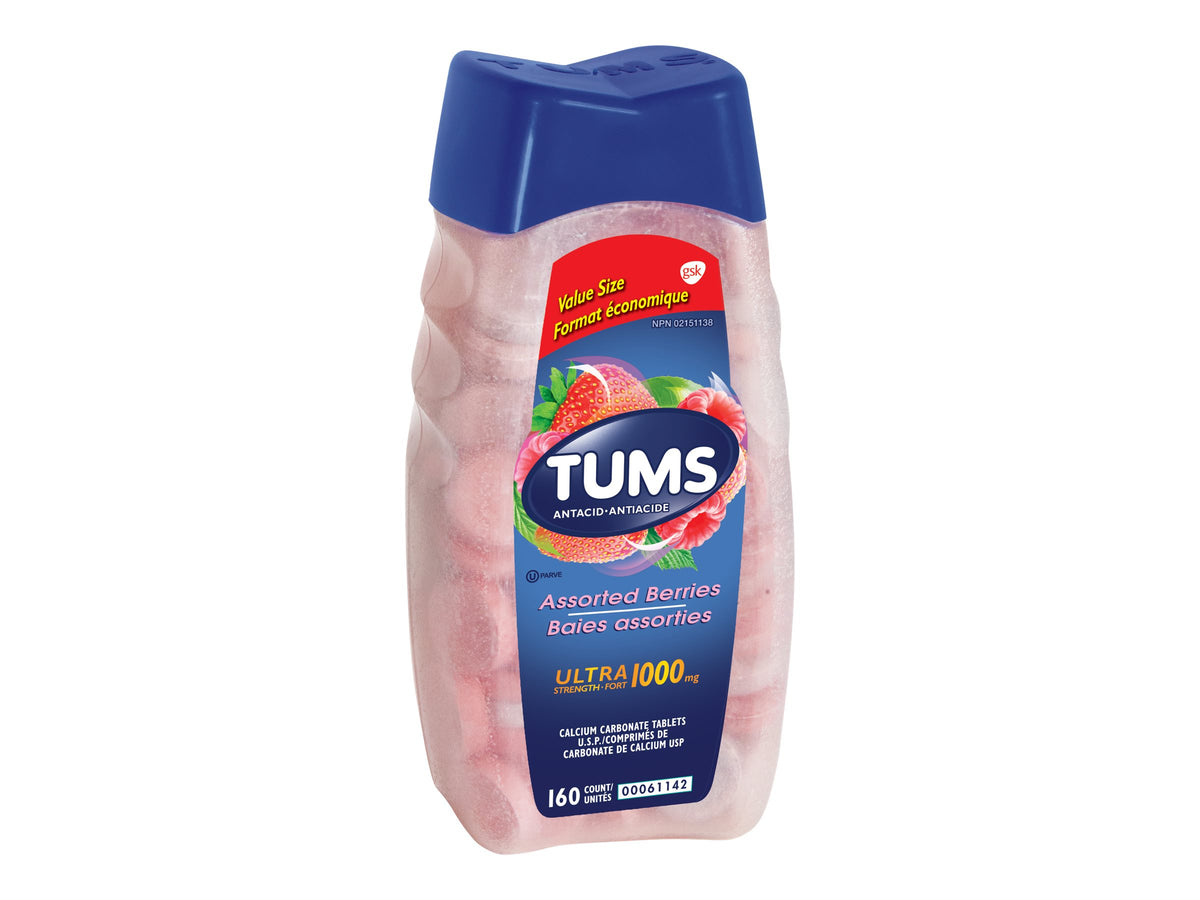 TUMS Ultra Strength Assorted Berries Chewable Antacid Tablets, 160 Count