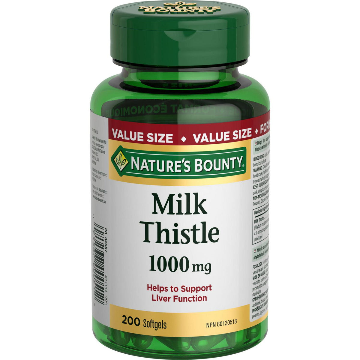 Nature's Bounty Milk Thistle 1000 mg Softgels, 200 Count