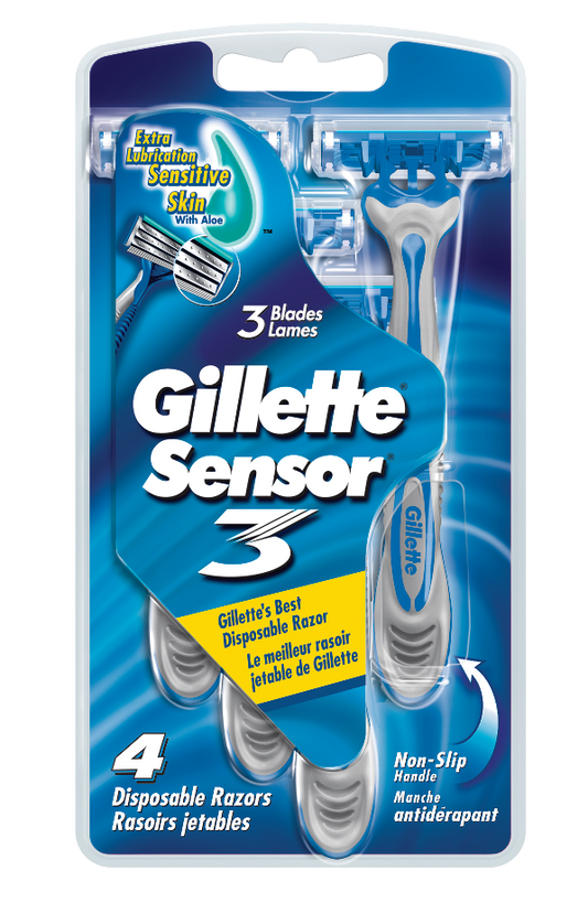 Gillette Sensor3 Sensitive Men's Disposable Razors, 4 Pack