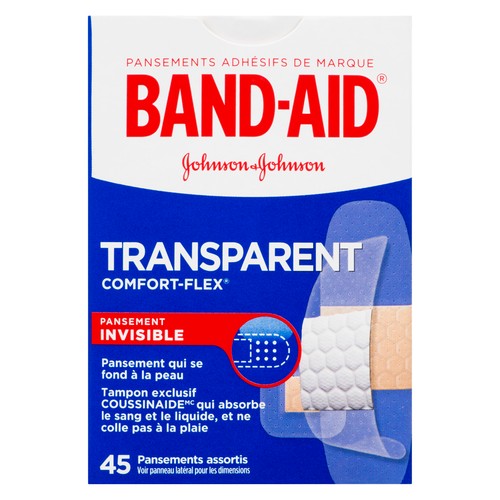 BAND-AID TRU-STAY Clear Strips COMFORT-FLEX Bandages, Assorted Sizes, 45 Count