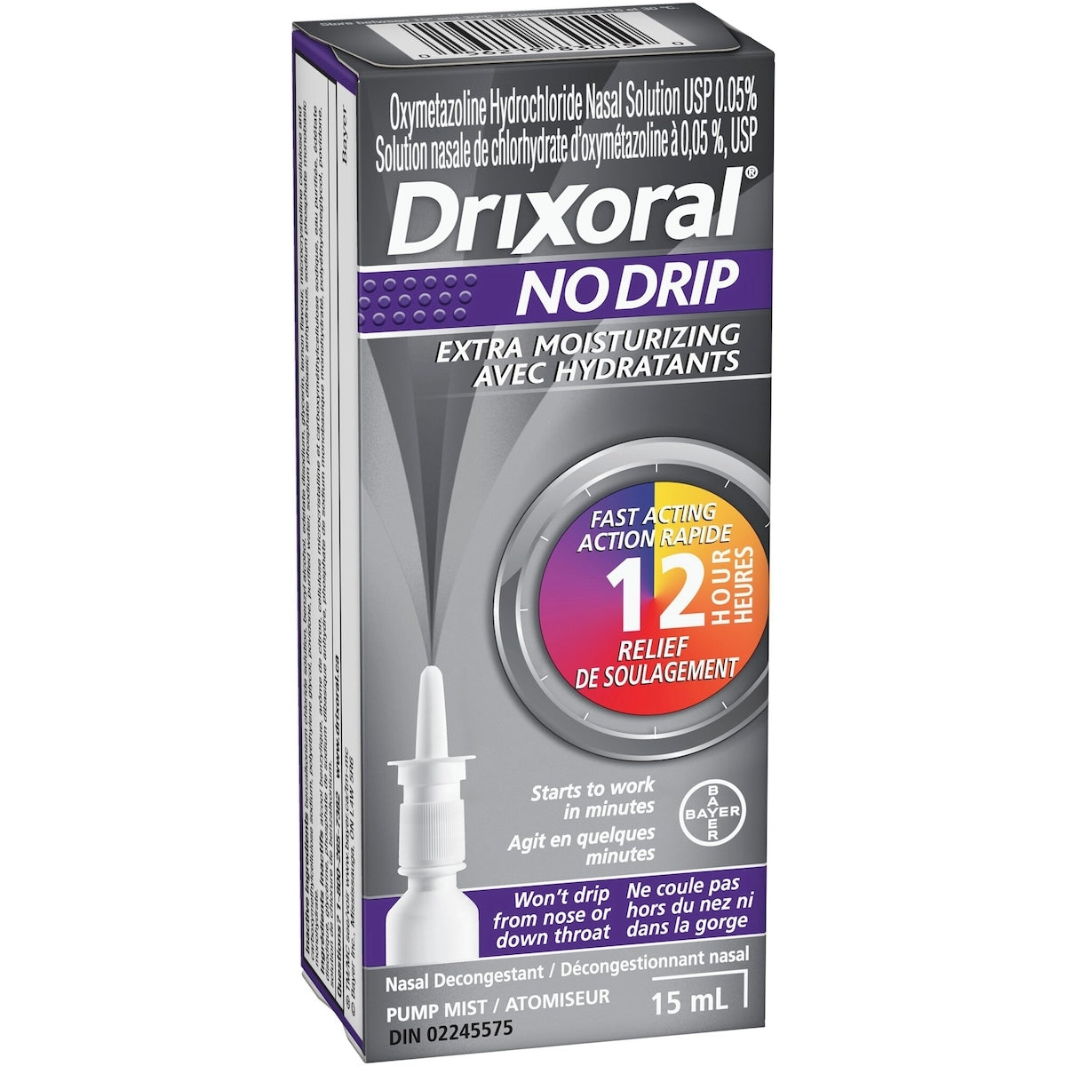 Drixoral No Drip Extra Moisturizing Nasal Decongestant Pump Mist, 15 mL