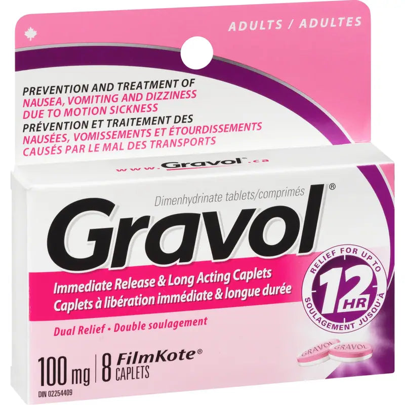 Gravol Immediate Release & Long Acting Caplets 100 mg, 8 Caplets
