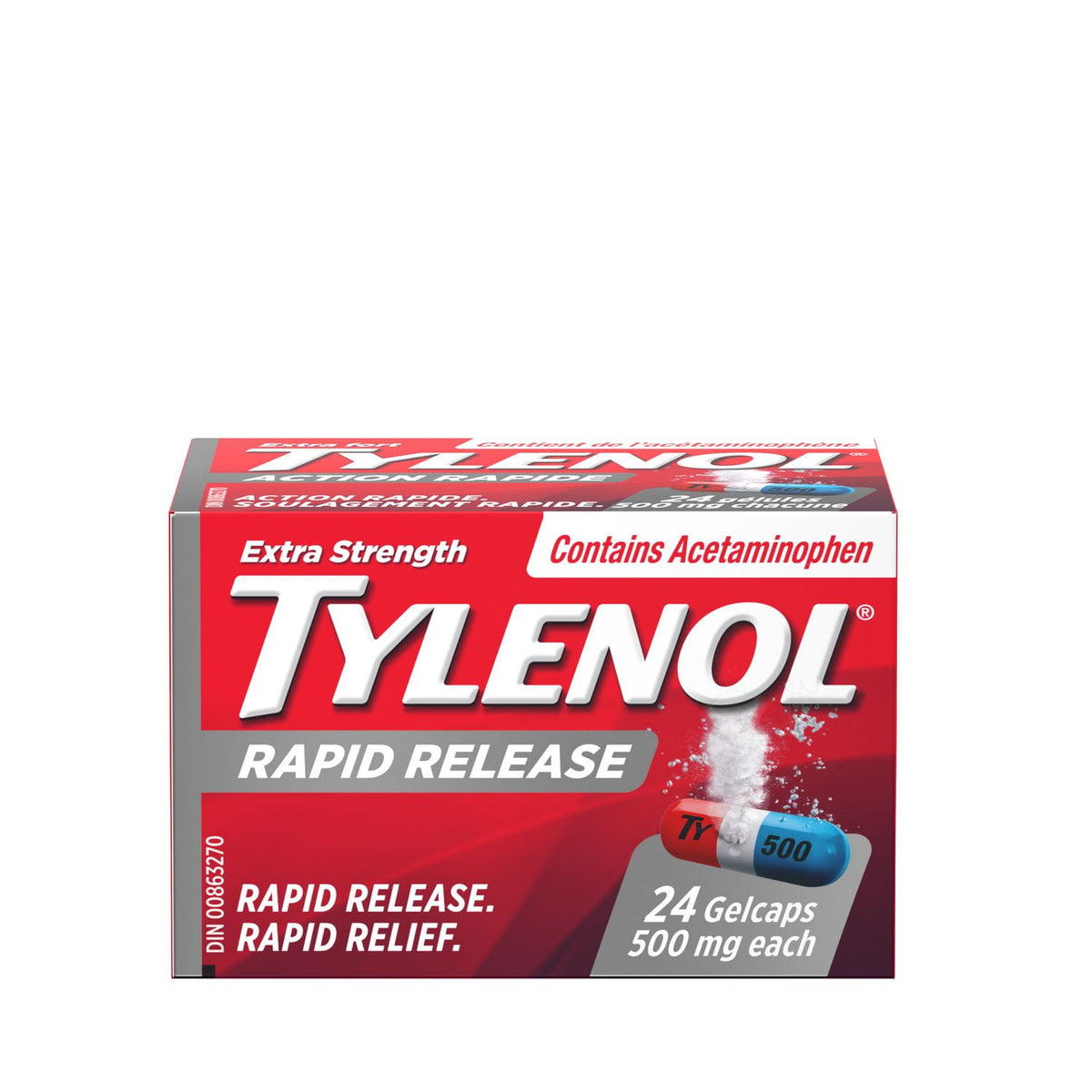 Tylenol Extra Strength Rapid Release Gelcaps, Acetaminophen 500 mg, 24 Gelcaps