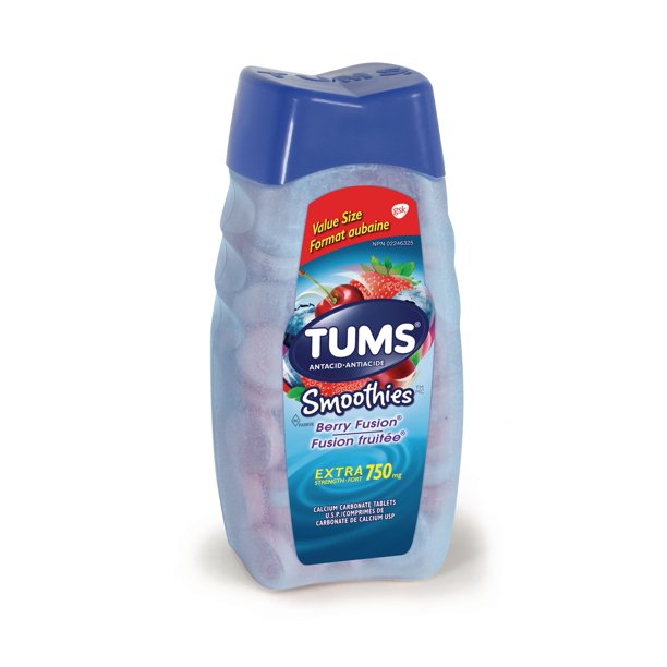 TUMS Smoothies Extra Strength Berry Fusion Chewable Antacid Tablets, 140 Count