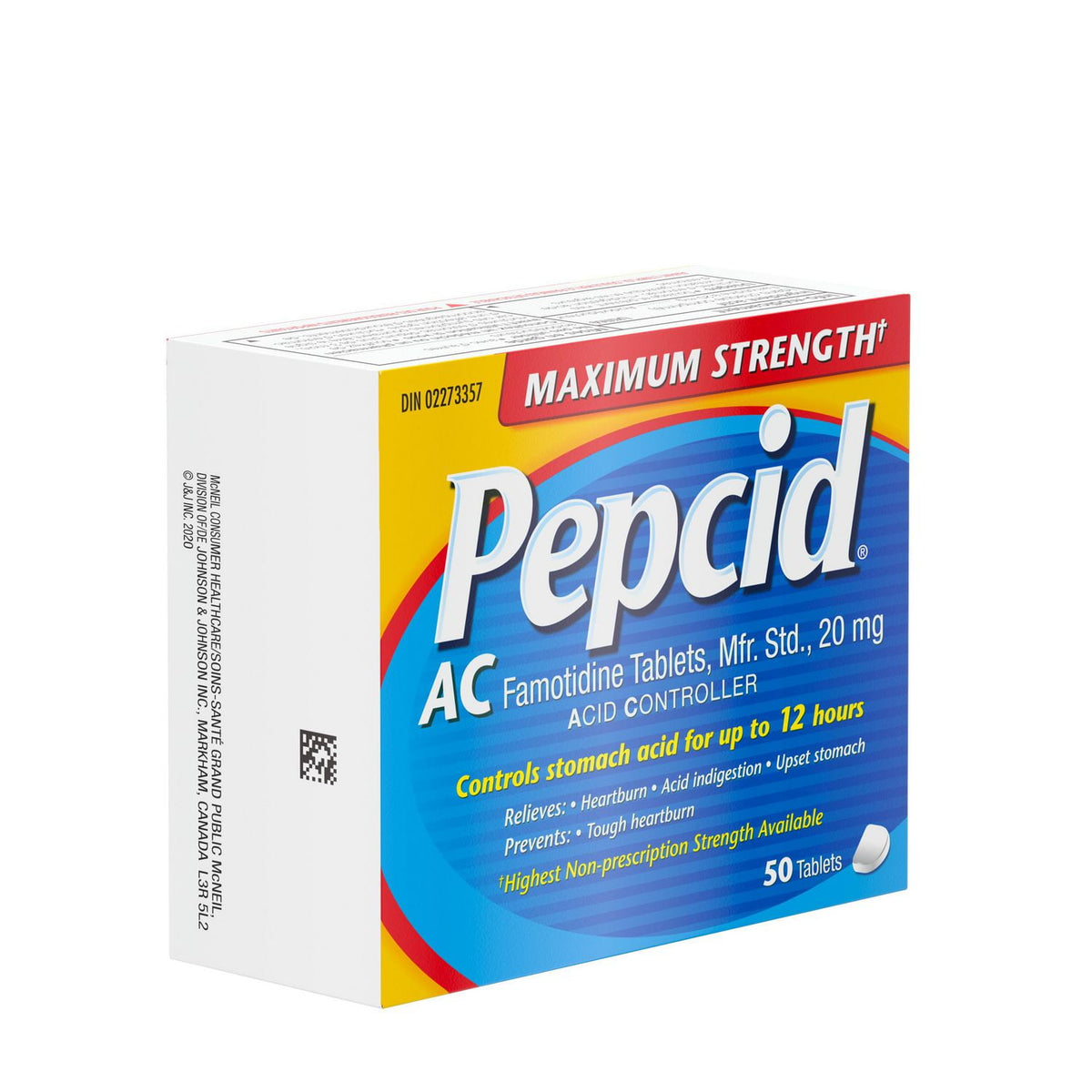 Pepcid AC Maximum Strength Famotidine 20 mg Tablets, 50 Count