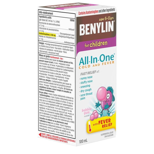 BENYLIN For Children All-In-One Cold & Fever Syrup, Bubble Gum Flavour, 100 mL