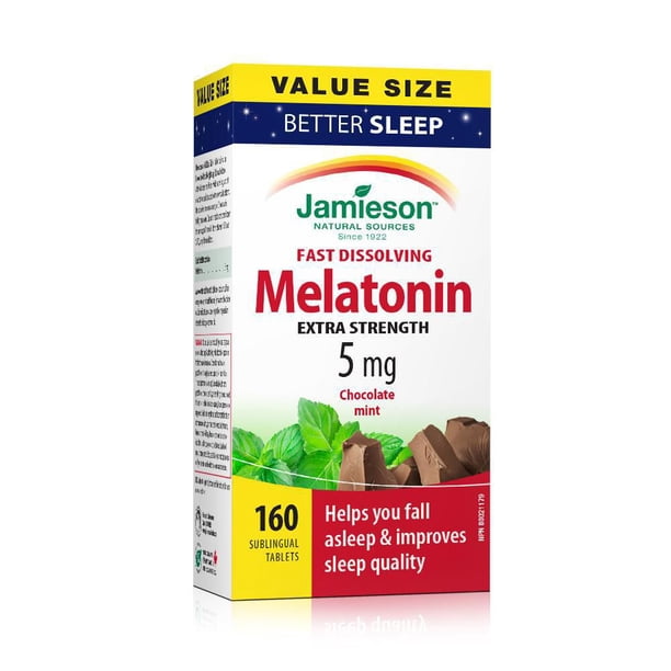 Jamieson Melatonin 5 mg Fast-Dissolving Sublingual Tablets, Chocolate Mint, 160 Tablets
