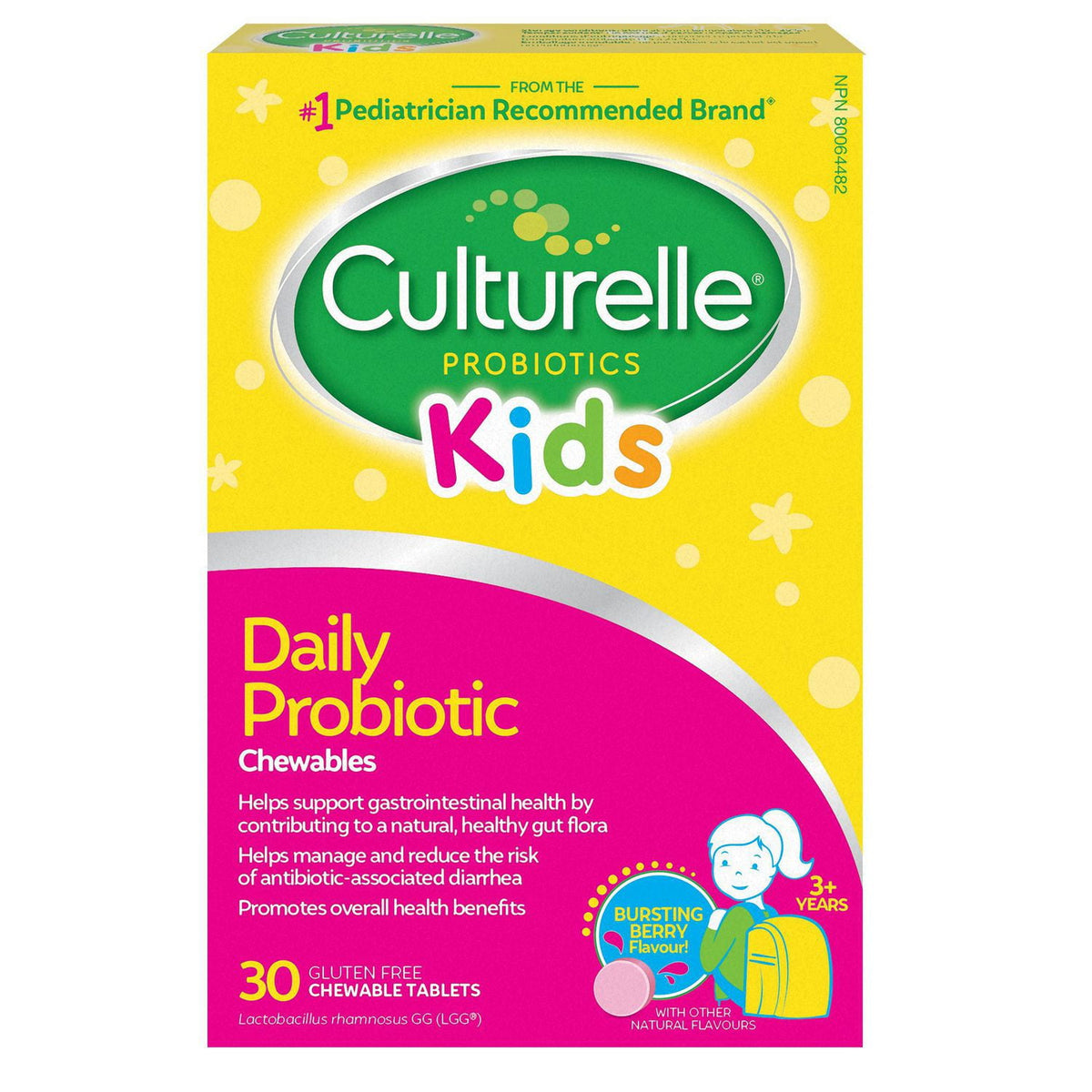 Culturelle Kids Daily Probiotic Chewables, Natural Bursting Berry Flavour, 30 Chewable Tablets