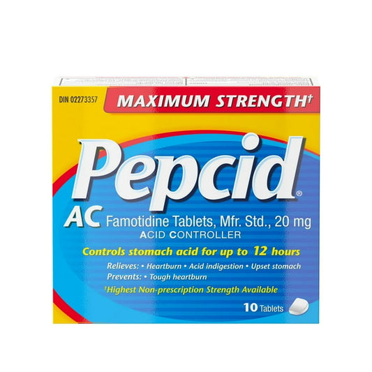 Pepcid AC Maximum Strength Famotidine 20 mg Tablets, 10 Count