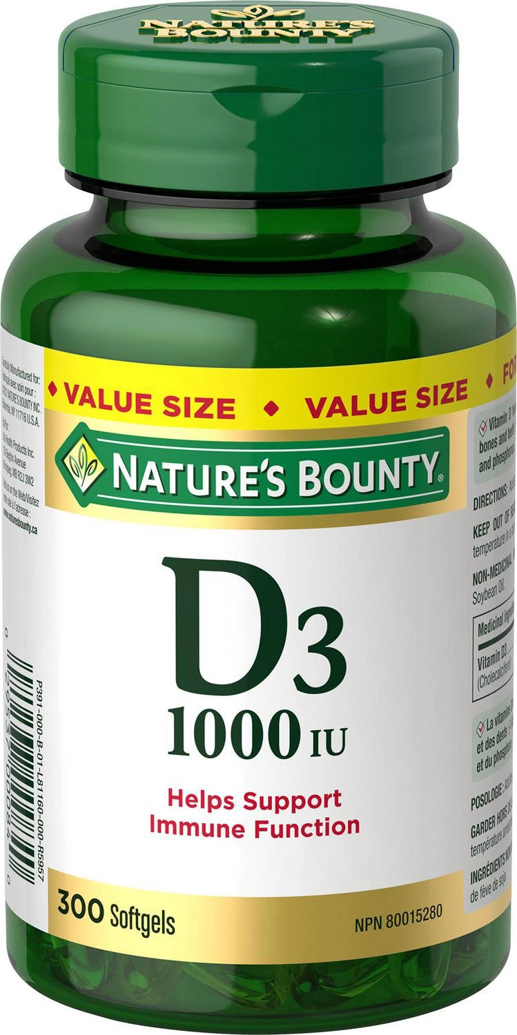 Nature's Bounty Vitamin D3 1000 IU Softgels, 300 Count